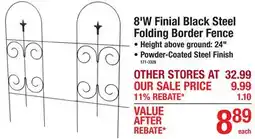 Menards 8'W Finial Black Steel Folding Border Fence offer