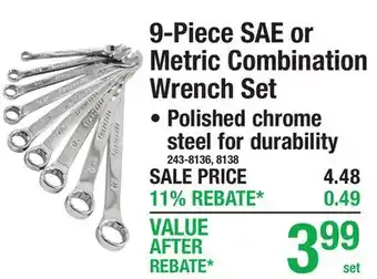 Menards 9-Piece SAE or Metric Combination Wrench Set offer