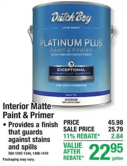 Menards Interior Matte Paint & Primer offer