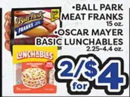 Torres Supermercado •BALL PARK MEAT FRANKS •OSCAR MAYER BASIC LUNCHABLES offer