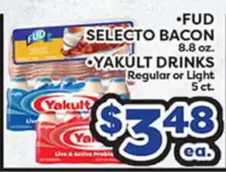 Torres Supermercado •FUD SELECTO BACON 8.8 oz. •YAKULT DRINKS Regular or Light 5 ct offer