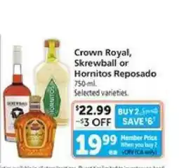 Safeway Crown Royal, Skrewball or Hornitos Reposado offer