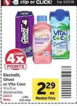 Safeway Electrolit, Ghost or Vita Coco offer