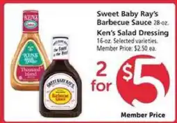 Safeway Sweet Baby Ray's Barbecue Sauce & Ken's Salad Dressing offer