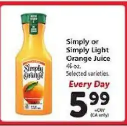 Safeway Simply or Simply Light Orange Juice offer