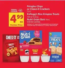 Safeway Pringles Chips or Cheez-It Crackers, Kellogg’s Rice Krispies Treats, Nutri Grain Bars offer