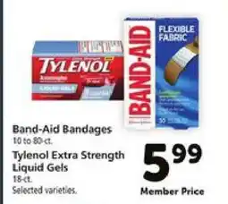 Safeway Band-Aid Bandages / Tylenol Extra Strength Liquid Gels offer