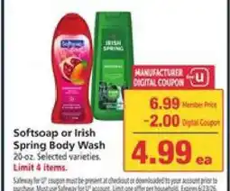 Safeway Softsoap or Irish Spring Body Wash offer