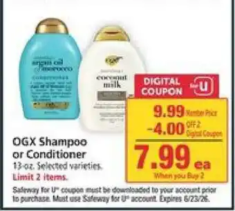 Safeway OGX SHAMPOO OR CONDITIONER offer