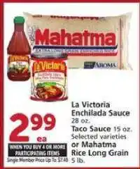 Albertsons La Victoria Enchilada Sauce / Taco Sauce / Mahatma Rice Long Grain offer