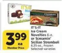 Albertsons IT'S-IT Ice Cream Novelties or Screamin' Sicilian Stromboli offer