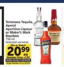 Albertsons Teremana Tequila, Aperol Aperitivo Liqueur or Maker's Mark Bourbon offer