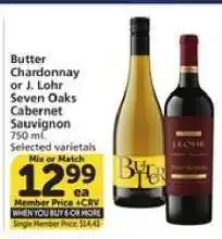 Albertsons Butter Chardonnay or J. Lohr Seven Oaks Cabernet Sauvignon offer