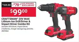 Ace Hardware CRAFTSMAN 20V MAX Lithium-Ion Drill.Driver & Impact Driver Combo Kit offer