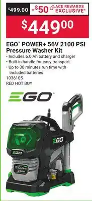Ace Hardware EGO POWER+ 56V 2100 PSI Pressure Washer Kit offer