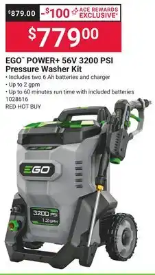 Ace Hardware EGO POWER+ 56V 3200 PSI Pressure Washer Kit offer
