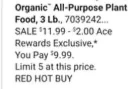 Ace Hardware Miracle-Gro Organic All-Purpose Plant Food offer