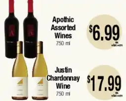 Big Saver Foods Apothic Assorted Wines Justin Chardonnay Wine offer