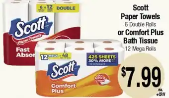 Big Saver Foods Scott Paper Towels 6 Double Rolls or Comfort Plus Bath Tissue 12 Mega Rolls offer