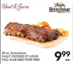 Pete's Fresh Market Kretschmar FULLY COOKED ST LOUIS FULL SLAB BBQ PORK RIBS offer