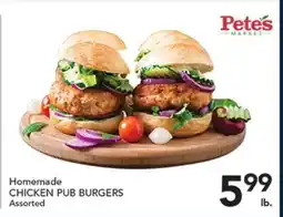 Pete's Fresh Market Homemade CHICKEN PUB BURGERS offer