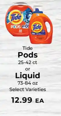 Sunset Foods Tide Pods 25-42 ct or Liquid 73-84 oz offer