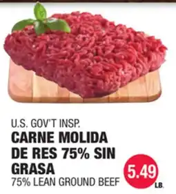 Carnicerias Jimenez U.S. GOV'T INSPI CARNE MOLIDA DE RES 75% SIN GRASA offer