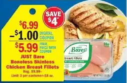 Schnucks Just bare boneless skinless chicken breast fillets offer