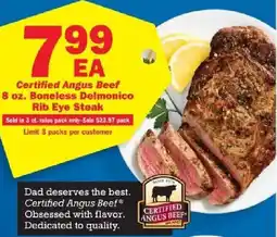 Schnucks Certified Angus Beef Boneless Delmonico Rib Eye Steak offer
