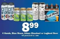 Schnucks 4 Hands, Blue Moon, Urban Chestnut or Logboat Beer offer