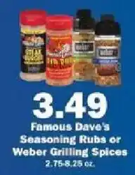 Schnucks Famous Dave's Seasoning Rubs or Weber Grilling Spices offer