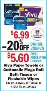 Schnucks Viva Paper Towels or Cottonelle Mega Roll Bath Tissue or Flushable Wipes offer