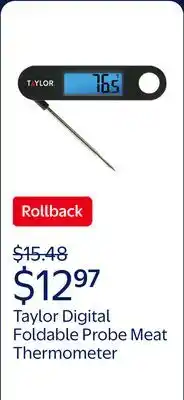 Walmart Taylor Stainless Steel Digital Foldable Probe Meat Thermometer with Blue Backlight Display offer