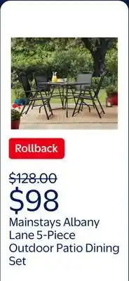 Walmart Mainstays Albany Lane 5-Piece Steel Outdoor Patio Dining Set with Umbrella Hole, Black offer