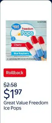 Walmart Great Value Assorted Flavor Freedom Ice Pops offer