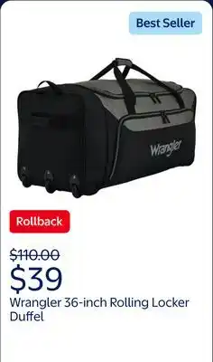 Walmart Wrangler 36-inch Jumbo Collapsible 3-Wheel Rolling Locker Duffel, Black offer