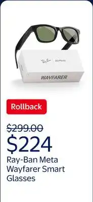 Walmart Ray-Ban Meta (Gen 1), Wayfarer, Shiny Black, Green Lenses | Smart AI Glasses offer