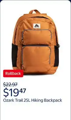 Walmart Ozark Trail 25L Adult/Teen Polyester Hydration Compatible Hiking Backpack, Brown offer
