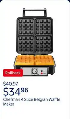Walmart Chefman 4 Slice Belgian Waffle Maker w/ Adjustable Temperature, Stainless Steel offer