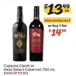 Winn Dixie Coppola Claret or Hess Select Cabernet offer