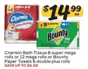 Winn Dixie Charmin Bath Tissue or Bounty Paper Towels offer