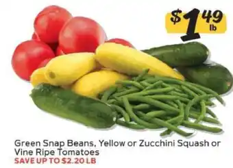 Winn Dixie Green Snap Beans, Yellow or Zucchini Squash or Vine Ripe Tomatoes offer