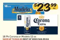 Winn Dixie 18 Pk Corona or Modelo 12 oz offer