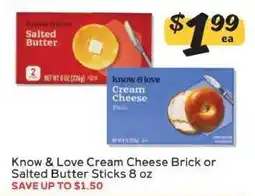 Winn Dixie Know & Love Cream Cheese Brick or Salted Butter Sticks offer