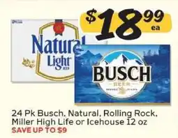 Winn Dixie 24 Pk Busch, Natural, Rolling Rock, Miller High Life or Icehouse 12 oz offer