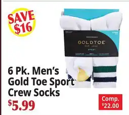 Ocean State Job Lot 6 Pk. Men's Gold Toe Sport Crew Socks offer