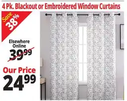 Ocean State Job Lot 4 Pk. Blackout or Embroidered Window Curtains offer