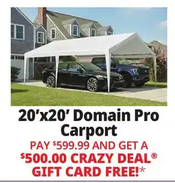 Ocean State Job Lot 20'x20' Domain Pro Carport offer