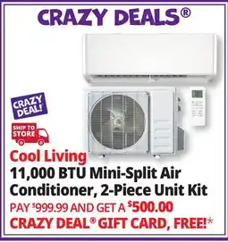 Ocean State Job Lot Cool Living 11,000 BTU Mini-Split Air Conditioner, 2-Piece Unit Kit offer