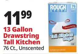 Ocean State Job Lot Rough Stuff 13 Gal Tall Kitchen Trash Bags with Drawstring 76 Count offer